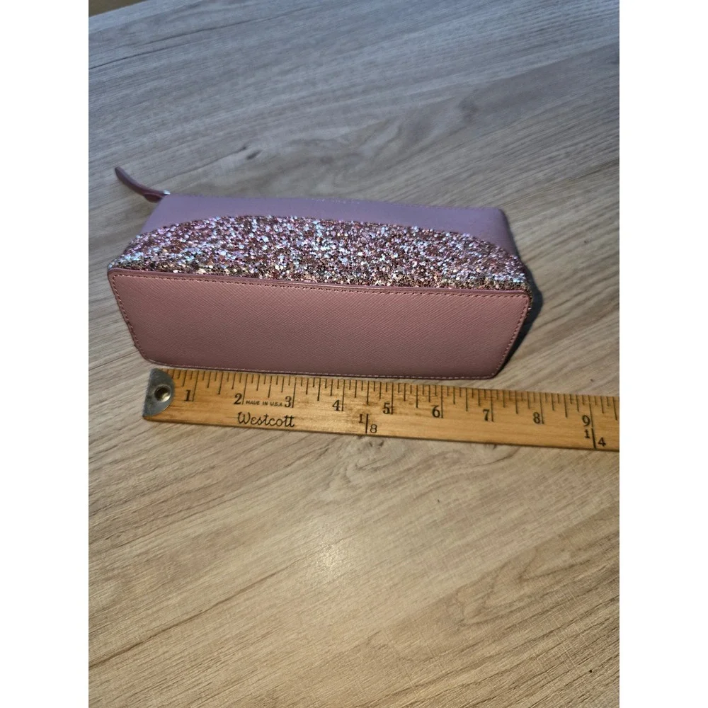KATE SPADE New York Greta Court Glitter Cosmetic Bag Pink Sparkling w/Pocket